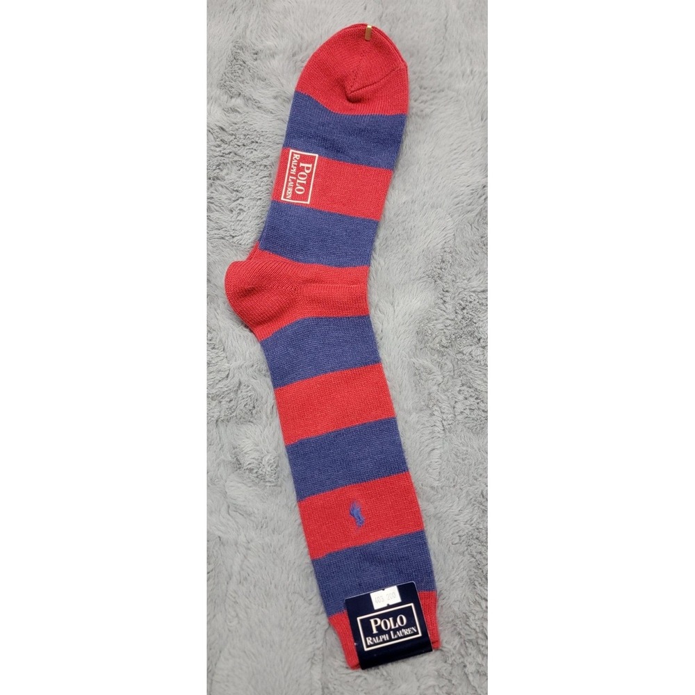Polo Ralph Lauren Socks Mens 10-13 Red Blue Rugby Stripe Pony Mid Calf Japan